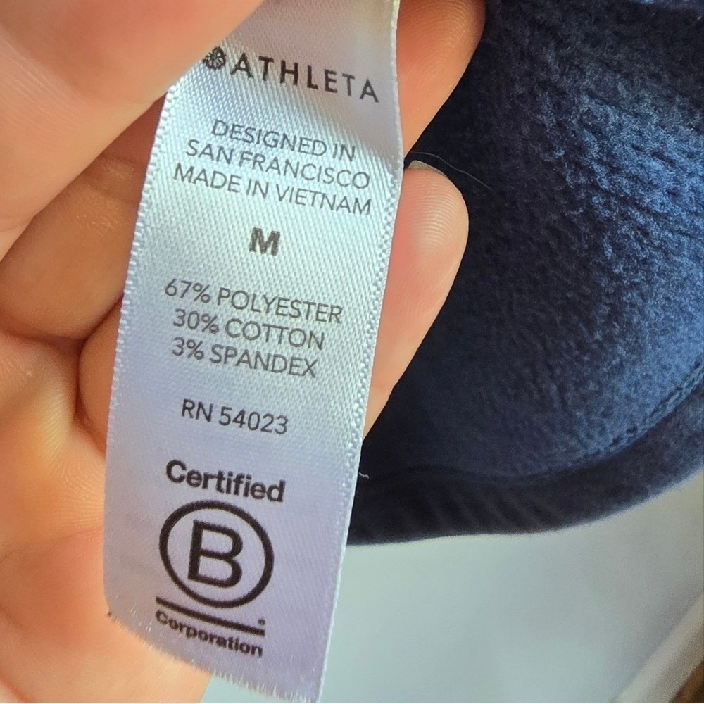 Athleta Cozy Karma Navy Blue Funnel Neck Asymmetrical Pullover Sweatshirt Medium - Picture 9 of 12